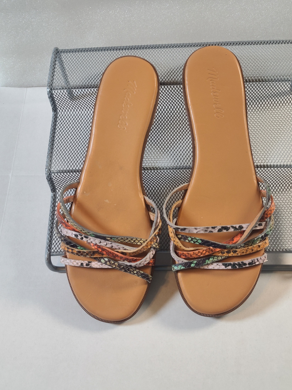 Madewell Slide Sandals Sz 9 Multicolor Rainbow Snake Print Leather BOHO Flats - Picture 2 of 7